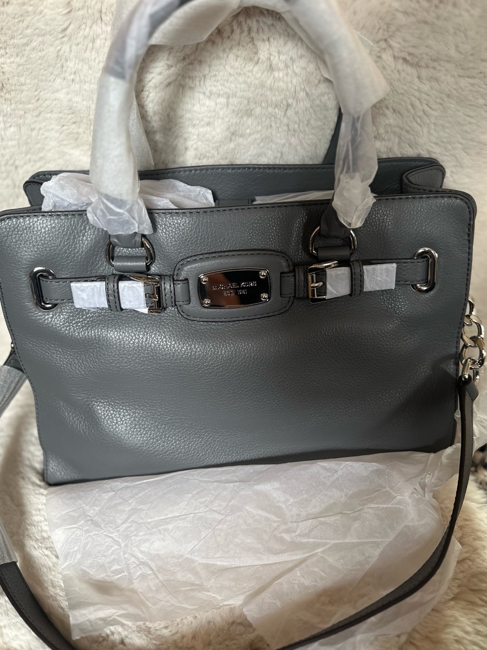 Michael Kors Hamilton Tote Charcoal Gray Pebbled Leather